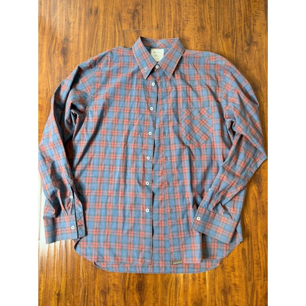 Billy Reid Shirt Mens Medium Red Check Plaid Flannel Pockets Casual Button Up